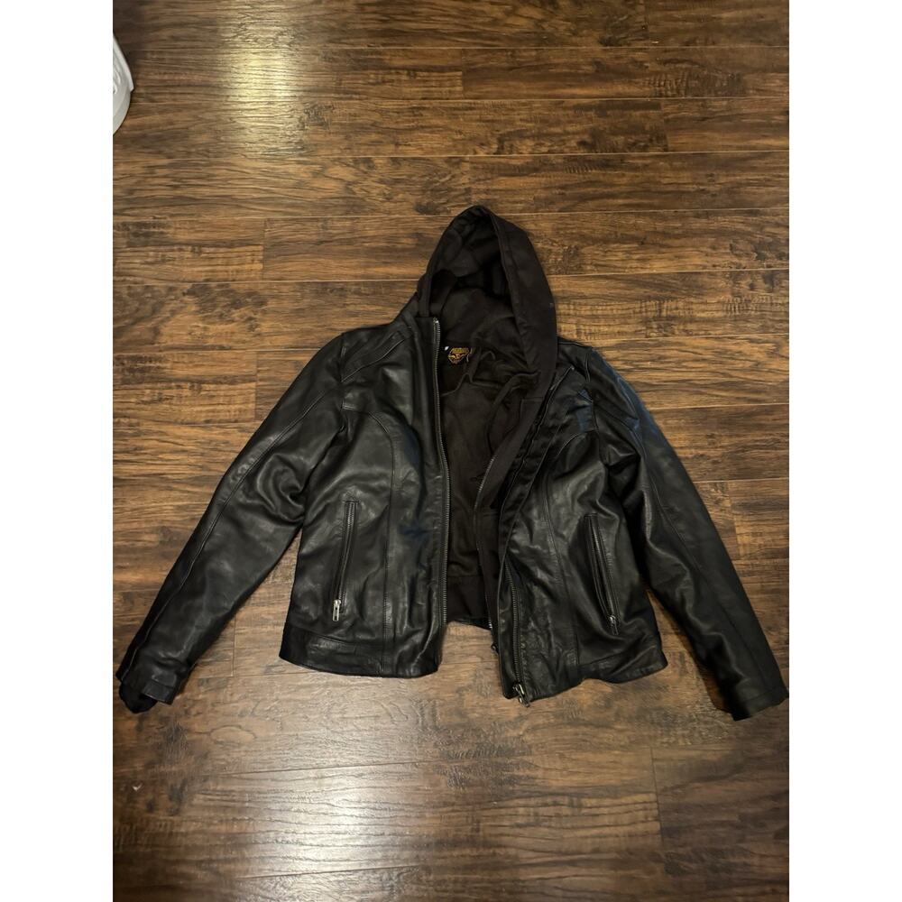 Milwaukee Leather Motorcycle Jacket BLACK Zip Out Hoodie Liner Womens L